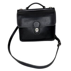 Vintage 90s Coach Willis Legacy Bag #9927 Black Leather Turnlock Satchel